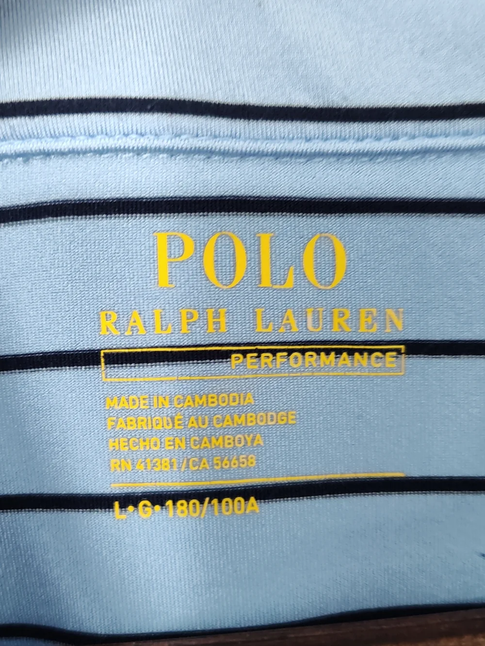 Polo by Ralph Lauren Mens Light Blue Black Striped Polo with Red Logo Size Large